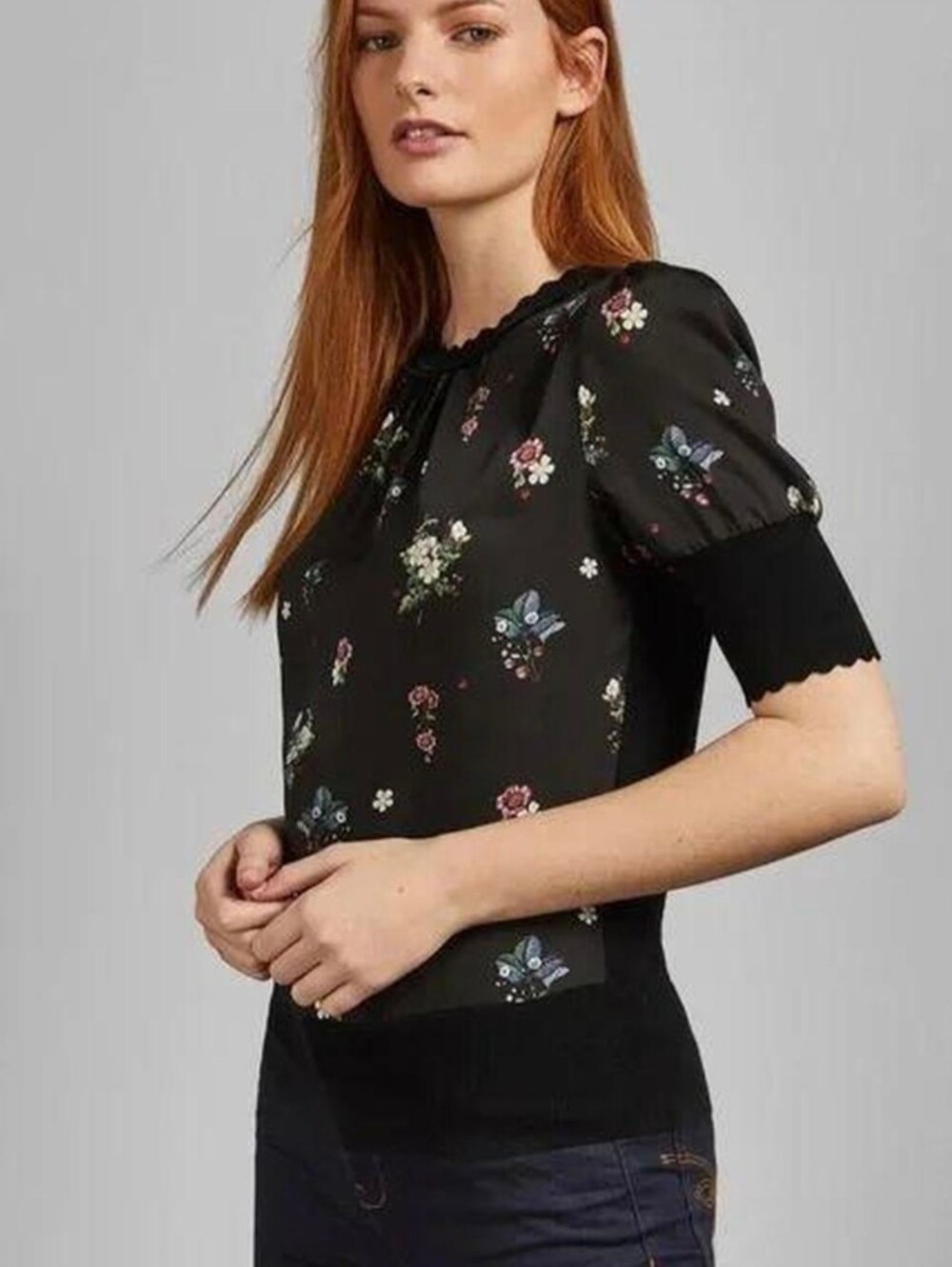 Ted Baker London Black Floral Puff Sleeve Blouse